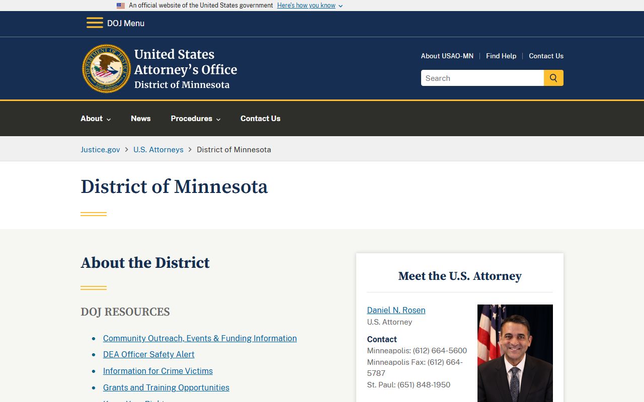 Swift County Court Administration records federal prosecutor distinction
