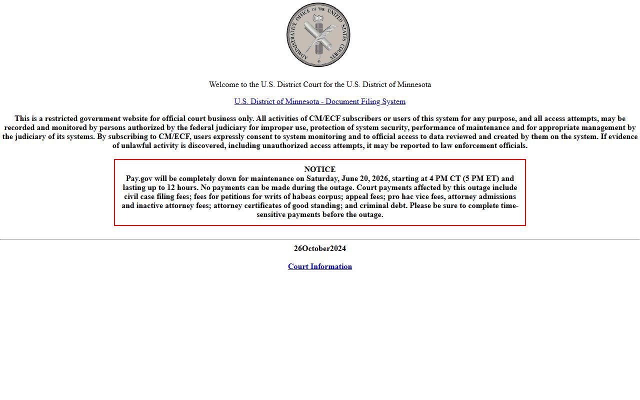 Swift County Court Administration records federal CM/ECF distinction