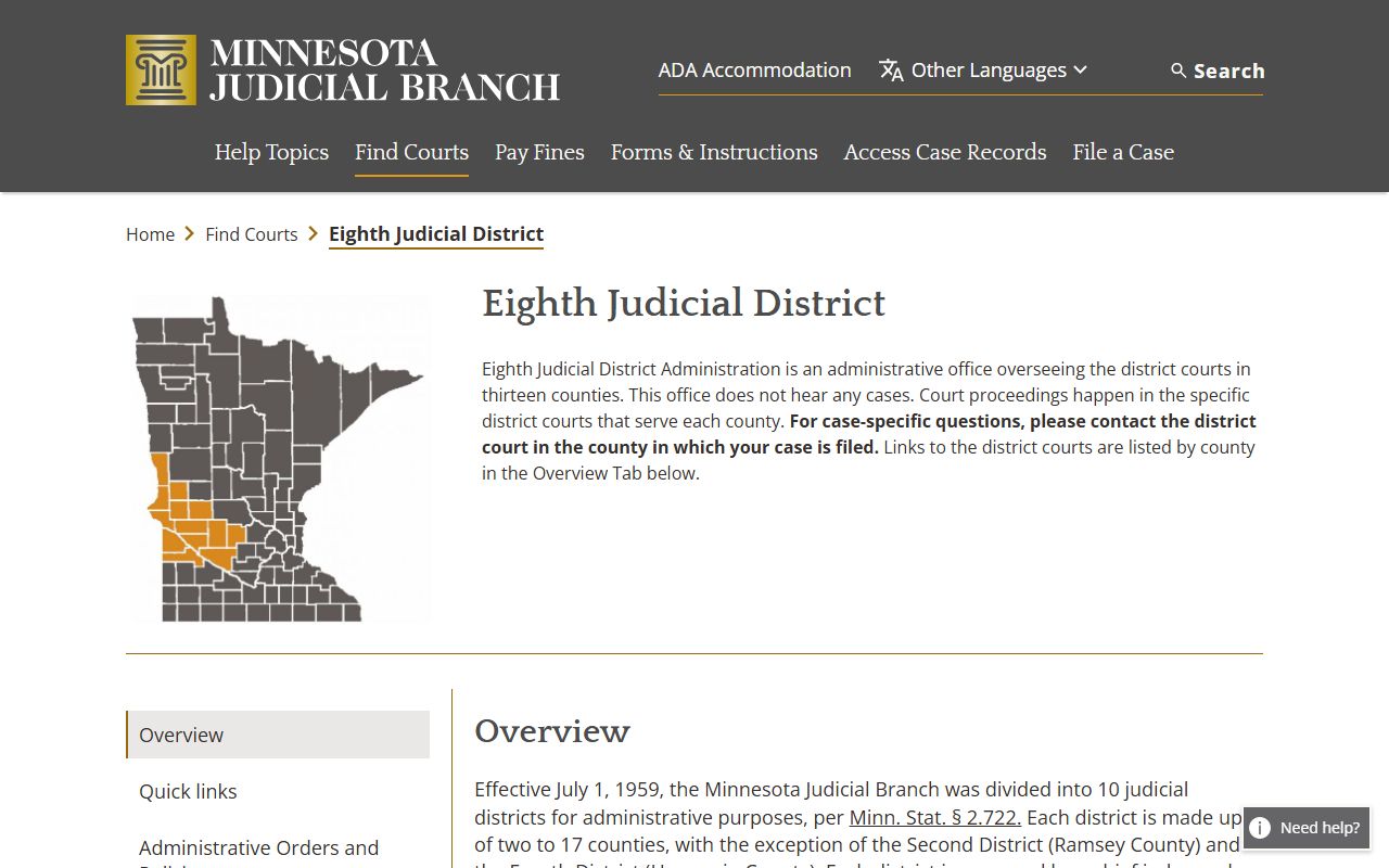 Swift County District Court Eighth Judicial District records page