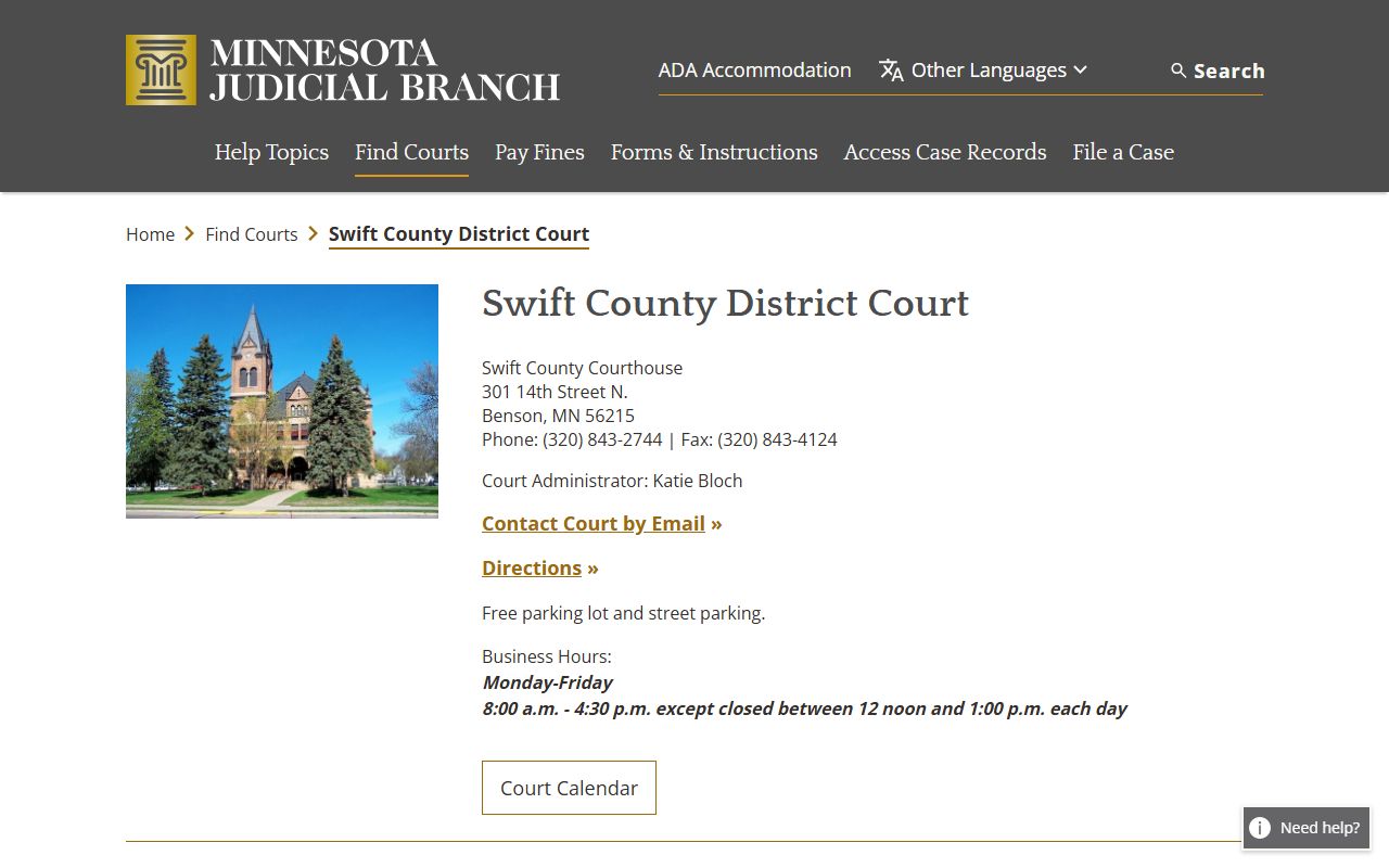 Swift County District Court official court records page