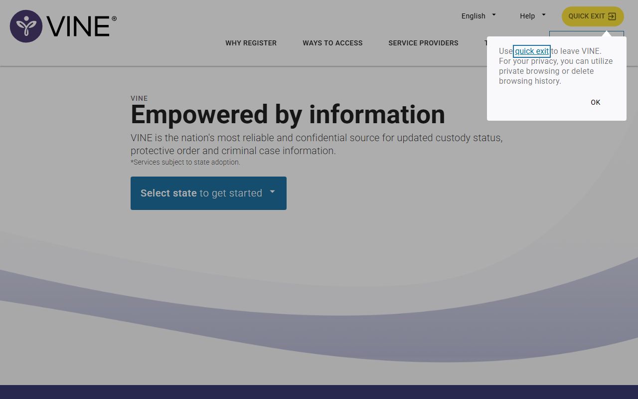 VINELink custody notification portal screenshot