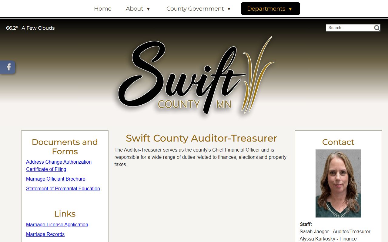 Swift County Auditor-Treasurer page screenshot